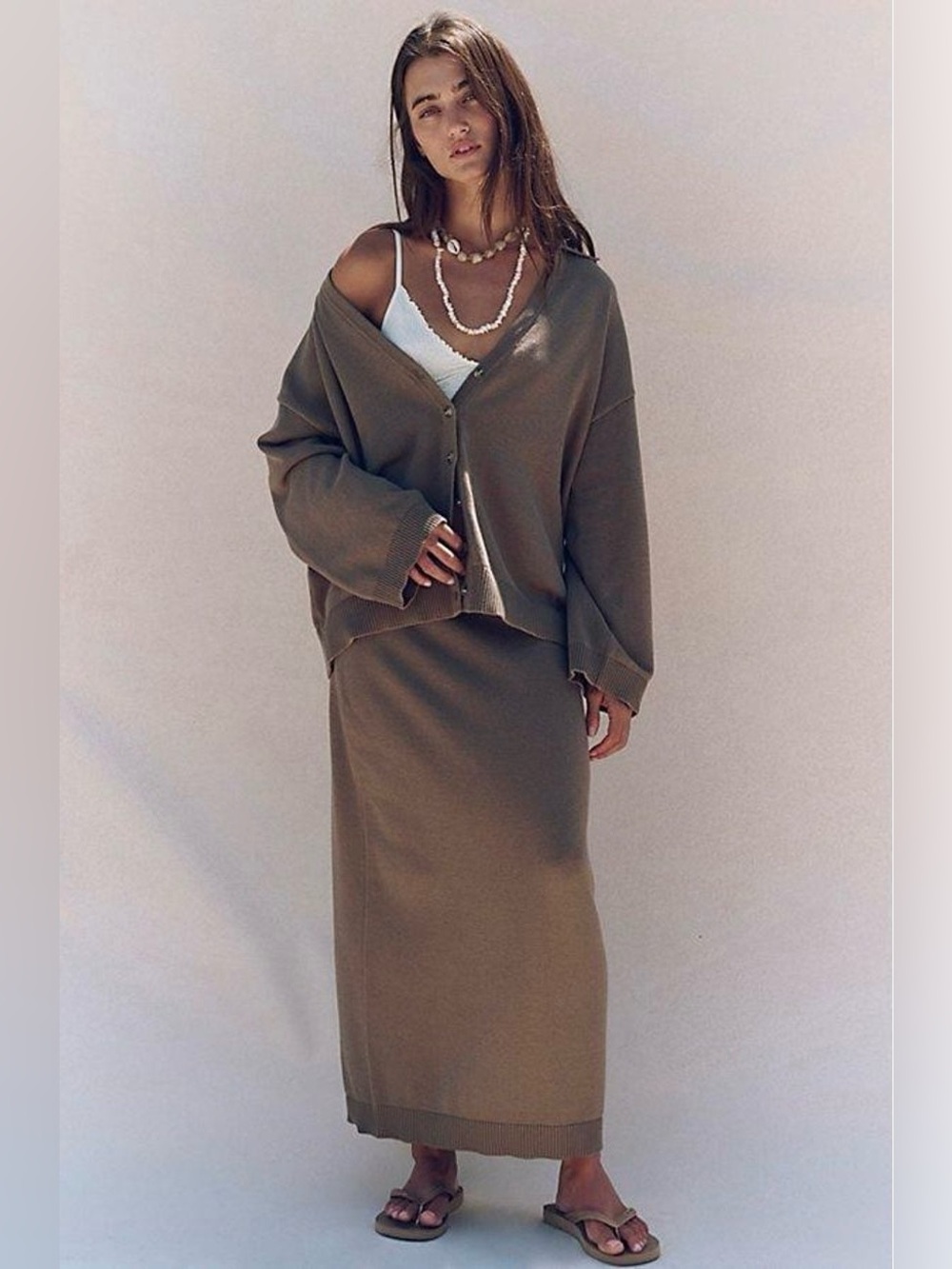 NWT FREE PEOPLE FREE-EST Gwenna Sweater Set | Dried Walnut/Grey MSRP $128 Size S